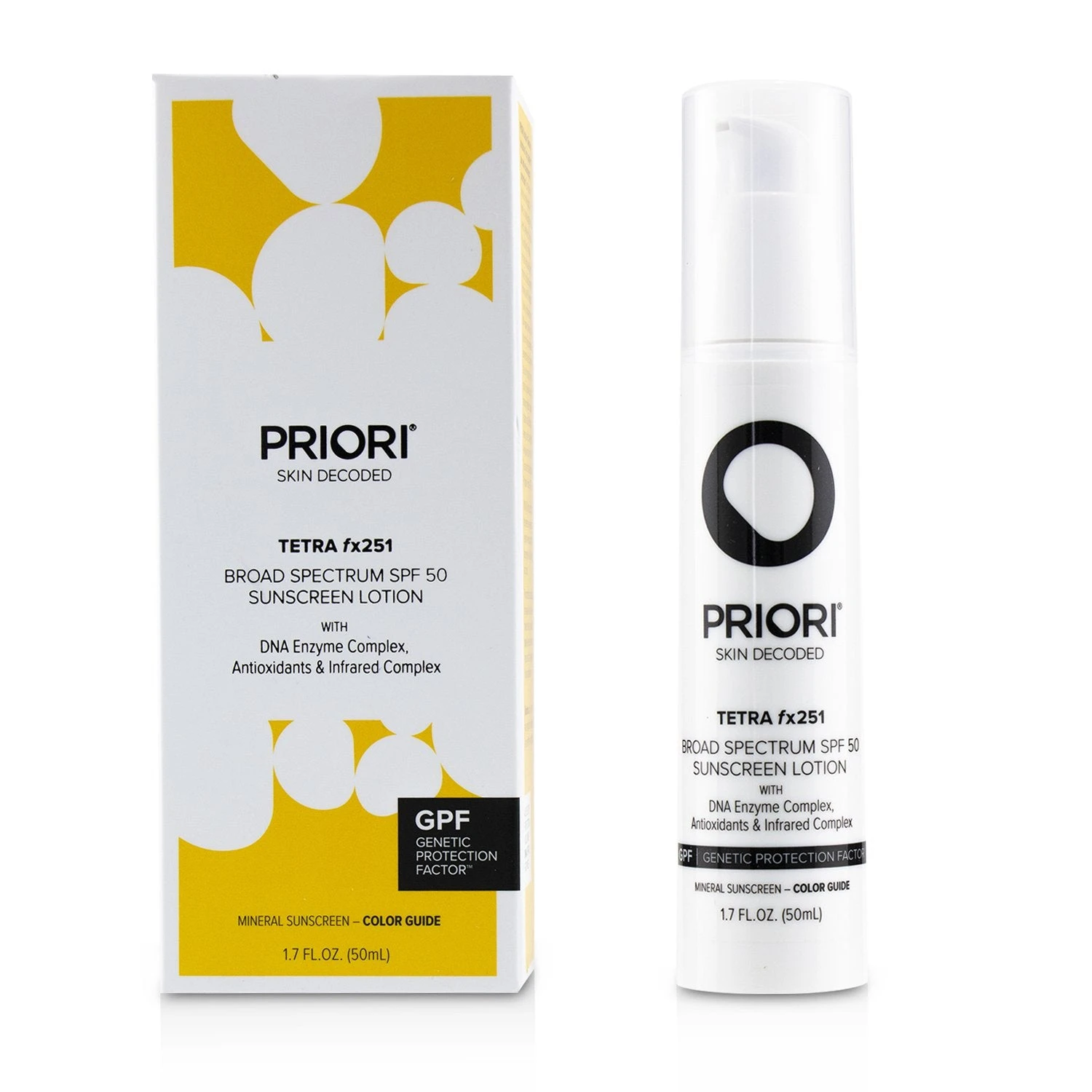 Priori TETRA Fx251 Broad Spectrum SPF 45 Sunscreen Lotion - Color Guide 50ml/1.7oz