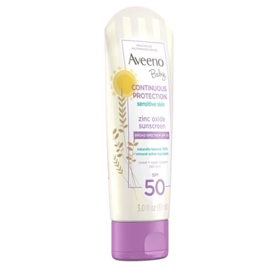Aveeno Baby Continuous Protection Sensitive Skin Lotion Zinc Oxide Sunscreen, Broad Spectrum SPF 50 - 3 Fl Oz - Image 2
