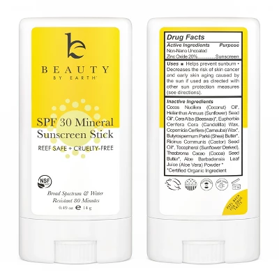 Beauty By Earth Mineral Sunscreen Stick SPF 30, Untinted