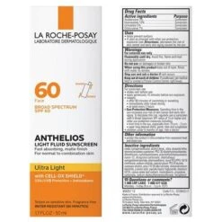 LA ROCHE-POSAY La Roche Posay Anthelios Sunscreen, Ultra-Light Fluid Face Sunscreen, Oxybenzone-Free Sunscreen Lotion - SPF 60 - 1.7 Fl Oz​​